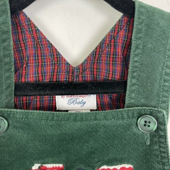Kitestrings By Hartstrings Green Christmas Holiday Train Overalls Size 12 Months - Picture 5 of 7